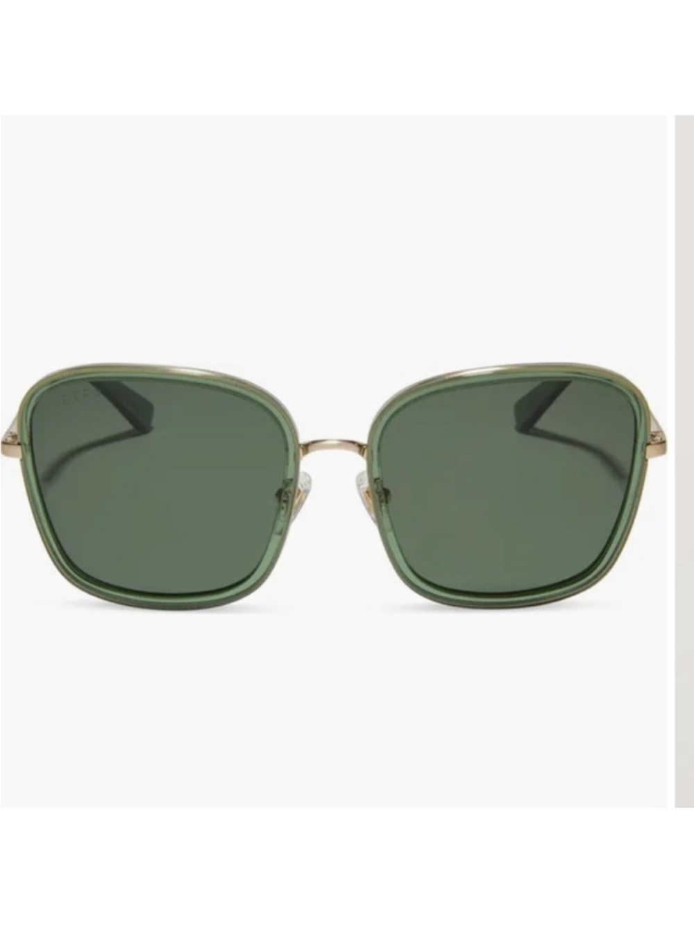 DIFF “Genevieve” Women's Square Green Lens Sunglasses - Gold Frame